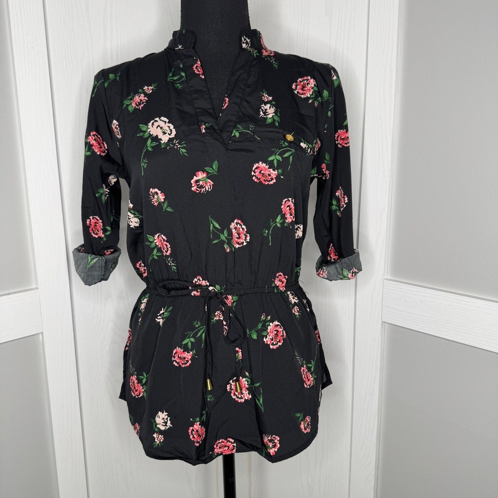 Speed Limit Black Floral‎ Tunic Blouse | Size Small Women's Polyester